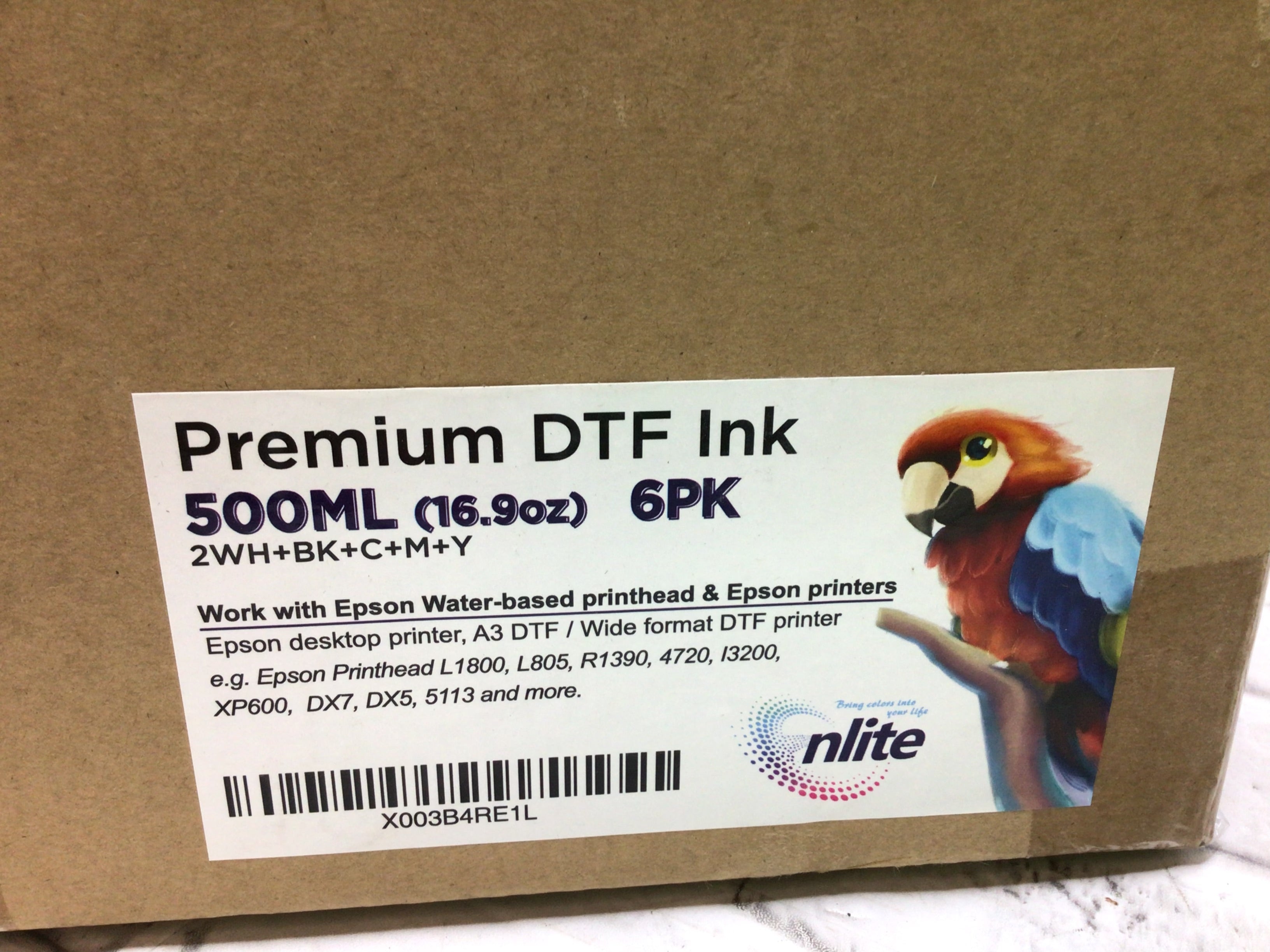 500ML Bottles 6 pack DTF Direct to Film Inks for Epson Printheads WH BK C M Y (8093189964014)